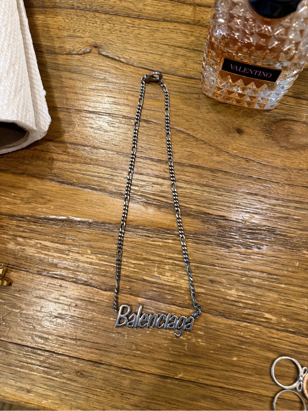 Balenciaga Silver Script Logo Necklace - Women Accessories